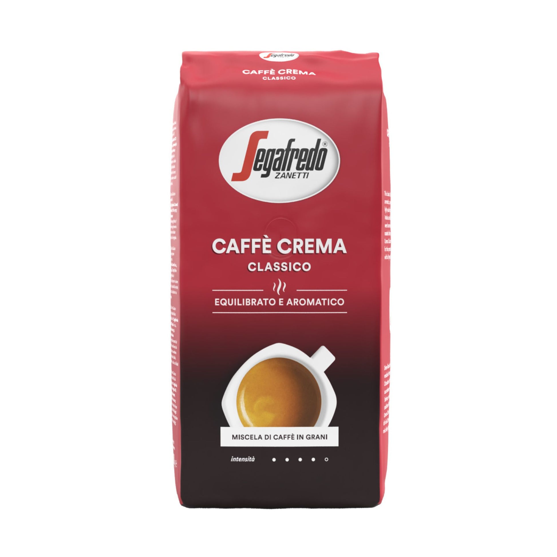 GardenState, Segafredo Caffè Crema Classico Whole Coffee Beans offer a balanced 50% Arabica and 50% Robusta blend with a medium to dark roast (8/10 intensity), perfect for creating rich, aromatic Caffè Crema and other Italian coffee favorites.
