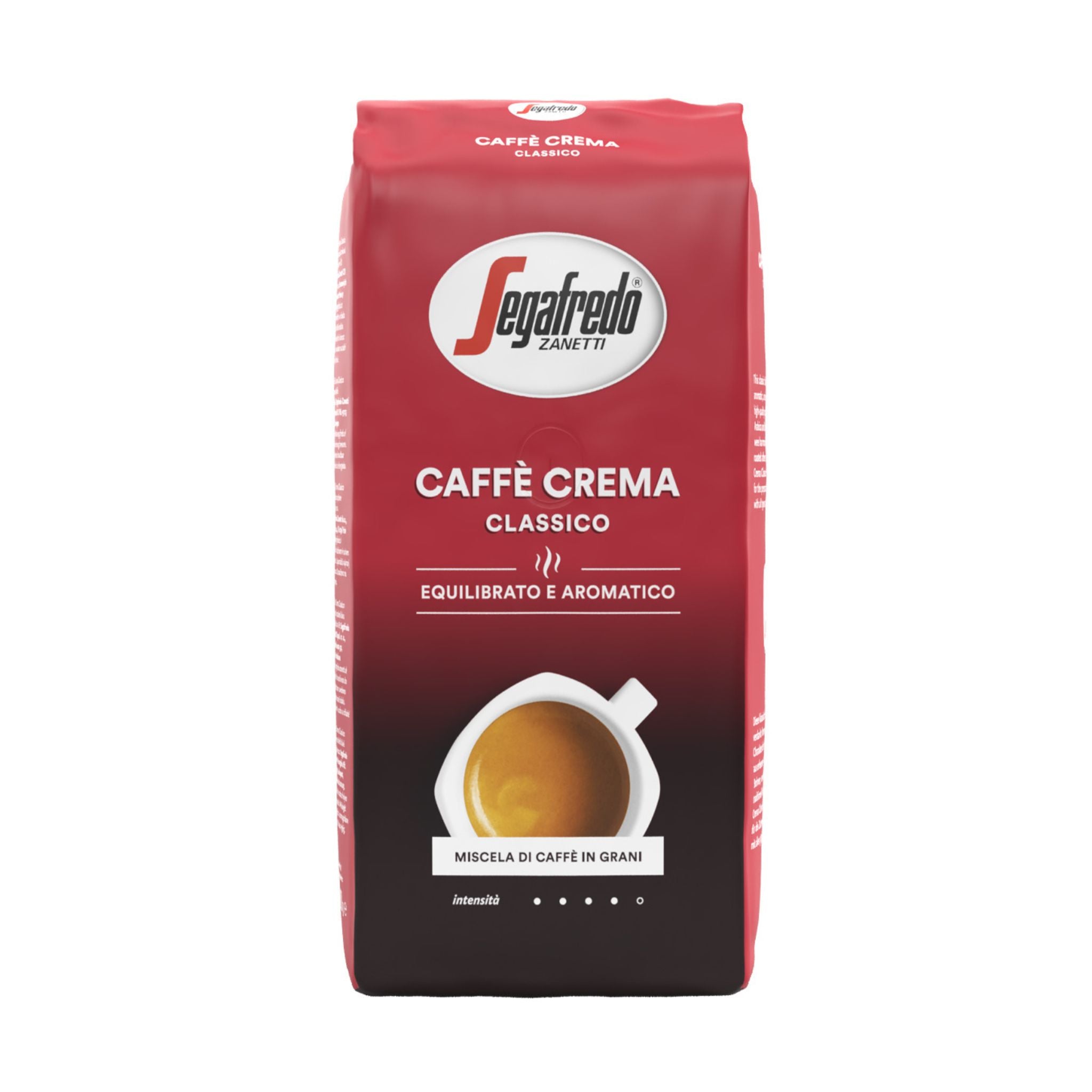 GardenState, Segafredo Caffè Crema Classico Whole Coffee Beans offer a balanced 50% Arabica and 50% Robusta blend with a medium to dark roast (8/10 intensity), perfect for creating rich, aromatic Caffè Crema and other Italian coffee favorites.