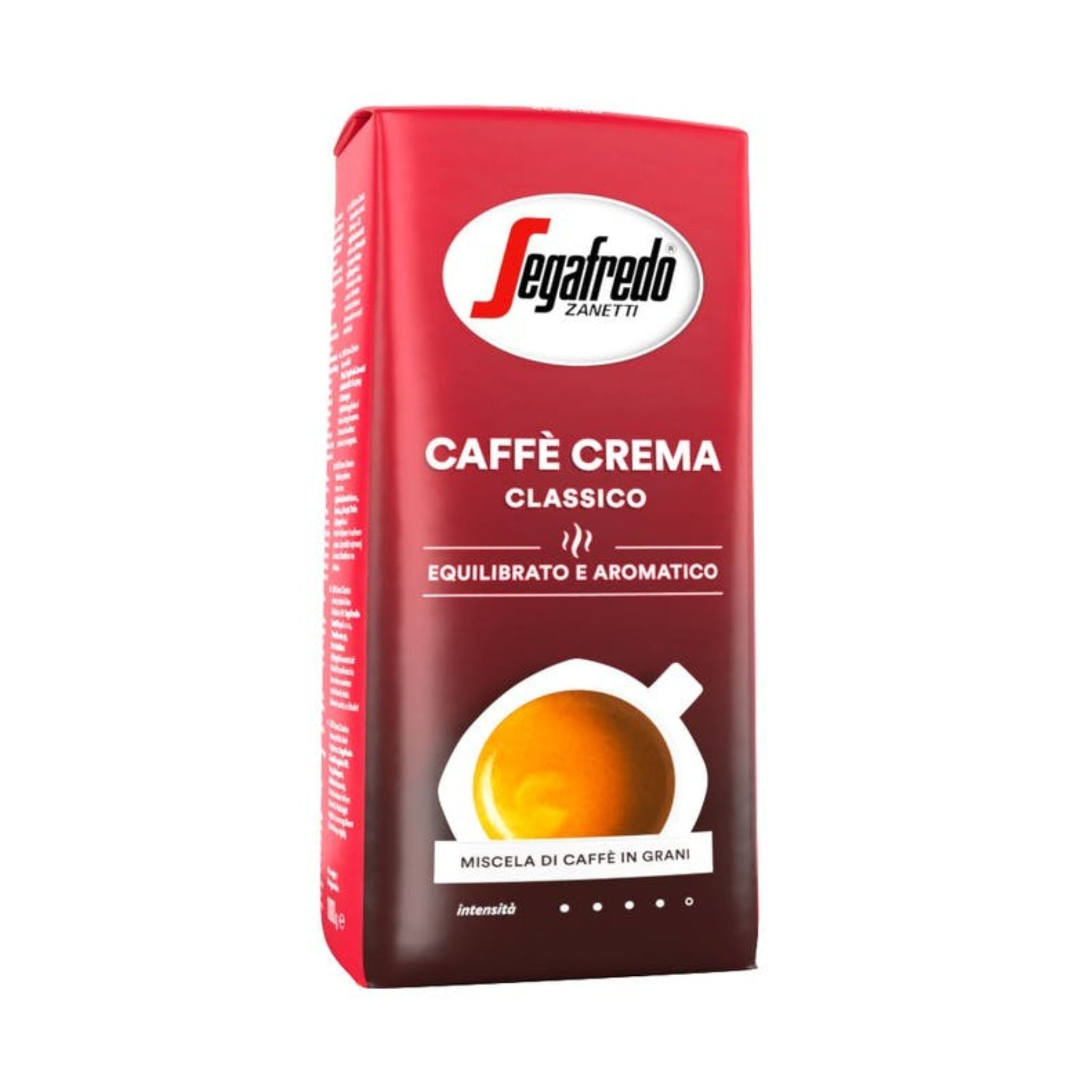 GardenState, Segafredo Caffè Crema Classico Whole Coffee Beans offer a balanced 50% Arabica and 50% Robusta blend with a medium to dark roast (8/10 intensity), perfect for creating rich, aromatic Caffè Crema and other Italian coffee favorites.