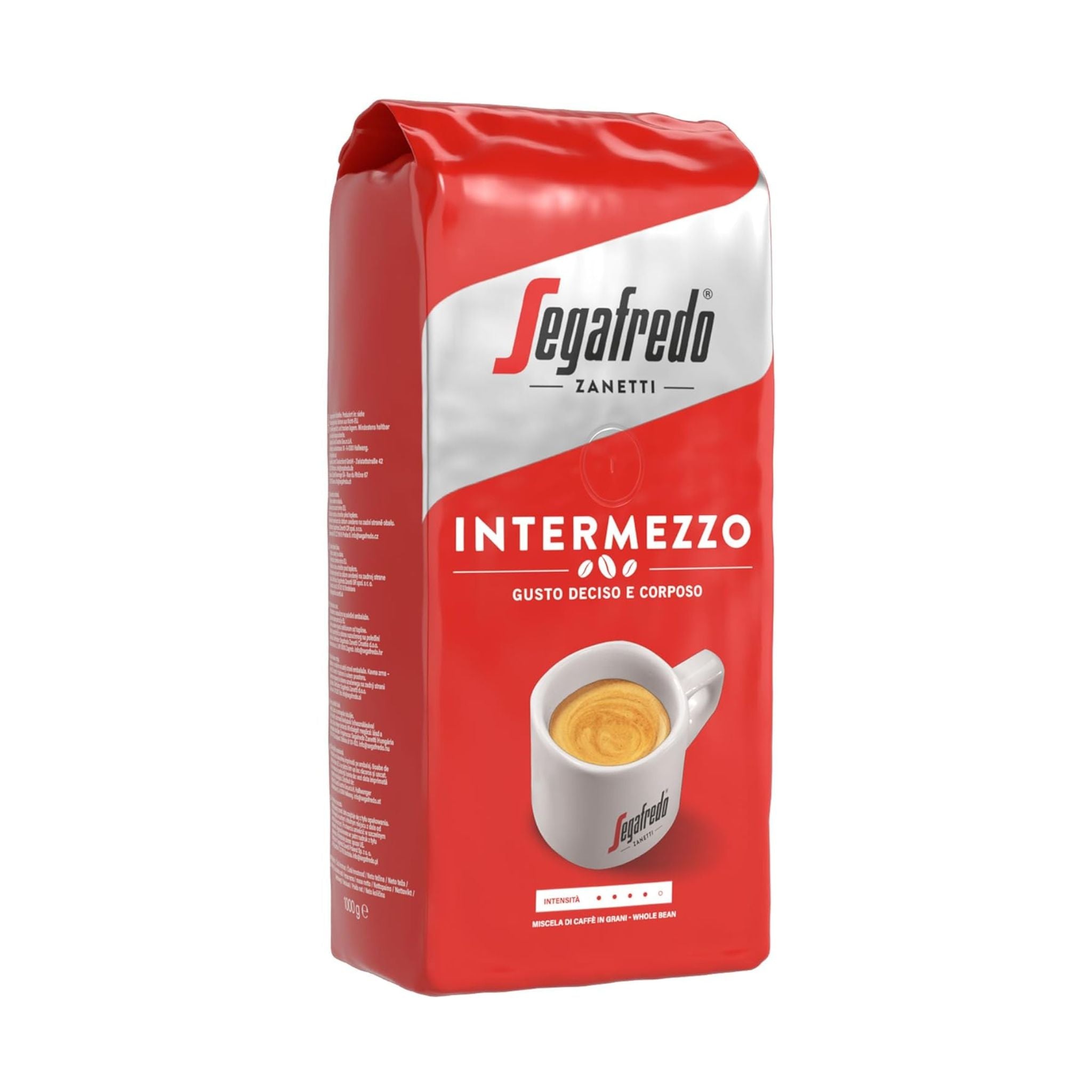 Segafredo Intermezzo Whole Coffee Beans (1kg) – A bold Italian blend of 60% Arabica and 40% Robusta. Medium roast with strong, spicy notes and full-bodied flavor. Perfect for espresso and Moka pot. Roasted in Italy, ready stock in Singapore.