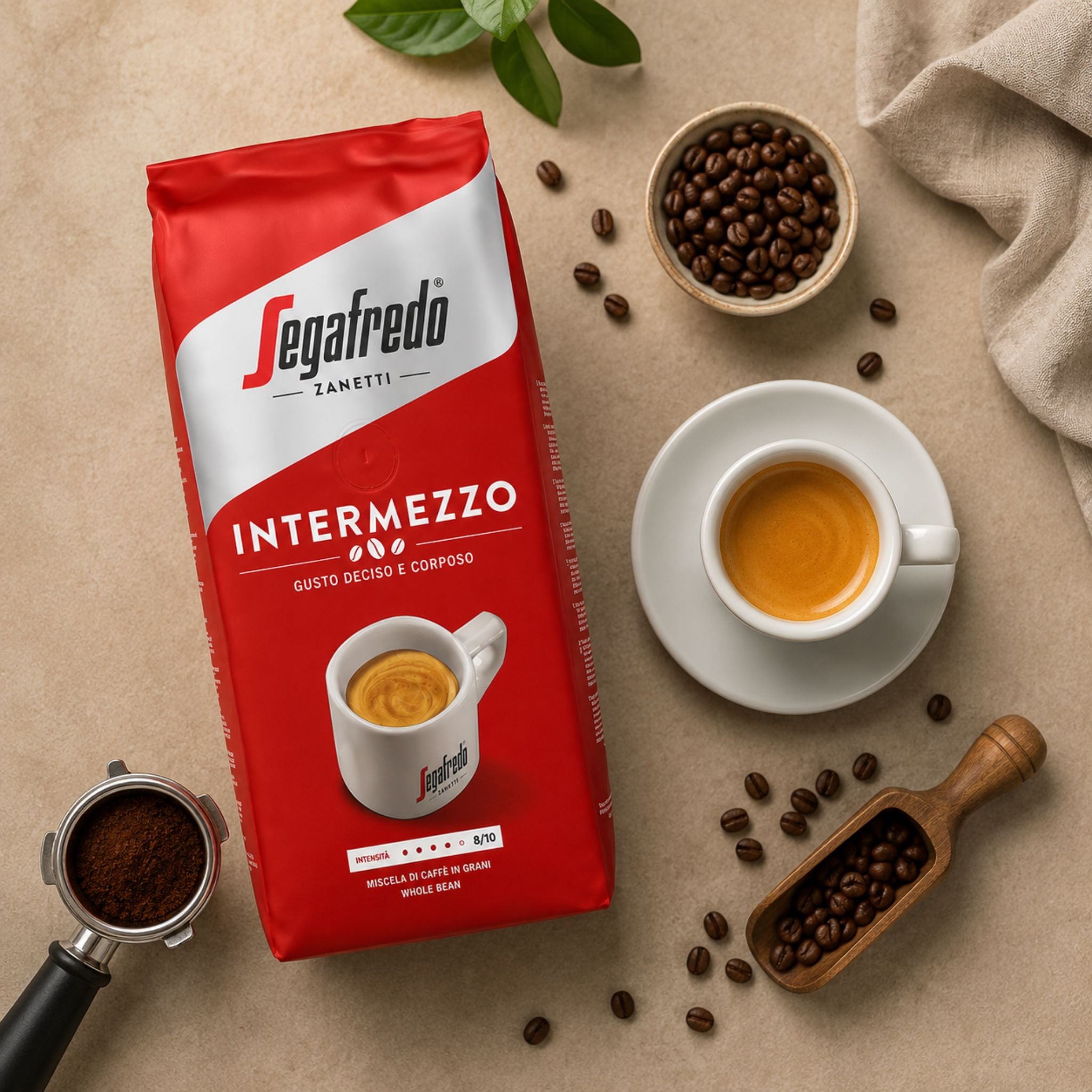 Segafredo Intermezzo Whole Coffee Beans (1kg) – A bold Italian blend of 60% Arabica and 40% Robusta.