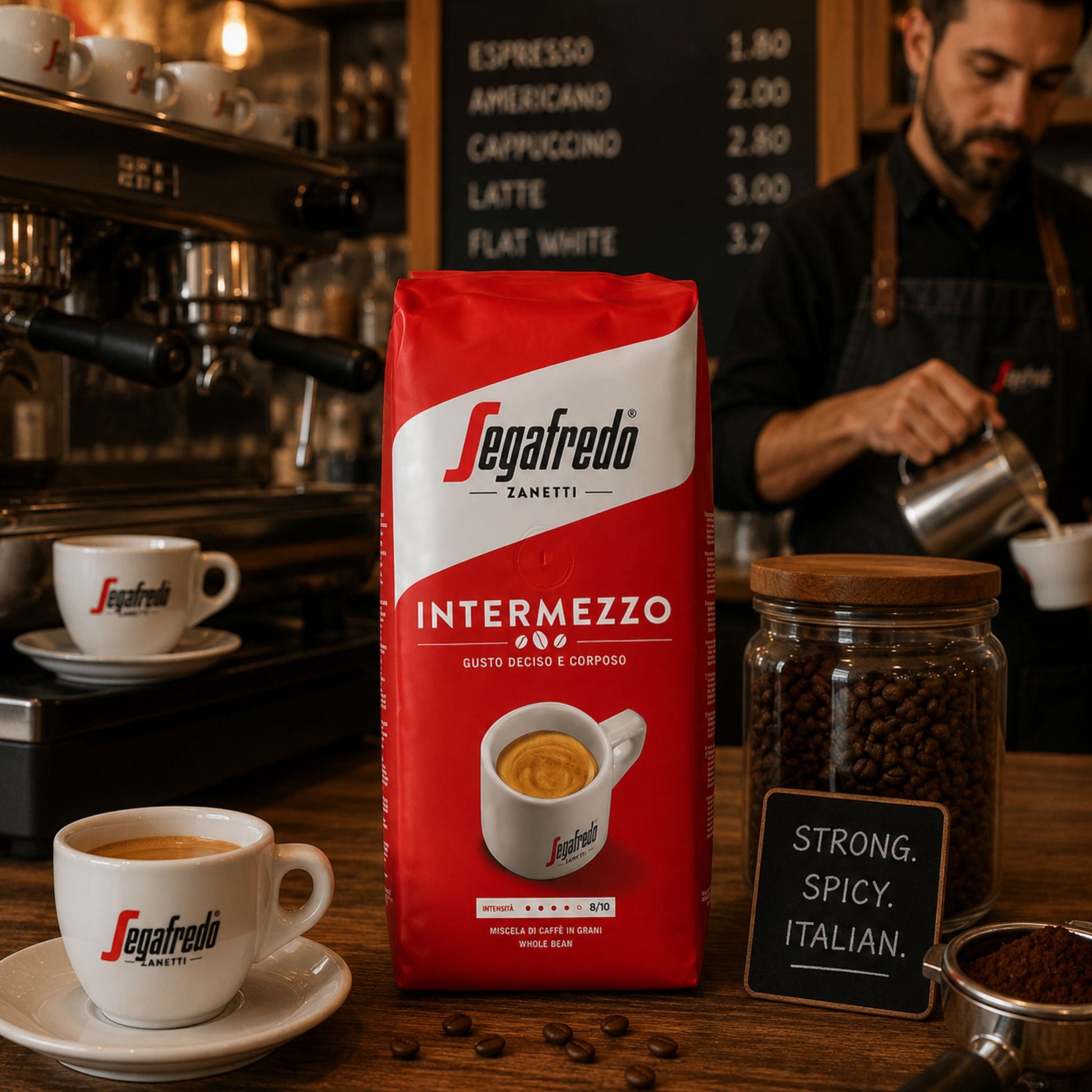 Segafredo Intermezzo Whole Coffee Beans (1kg) – A bold Italian blend of 60% Arabica and 40% Robusta.