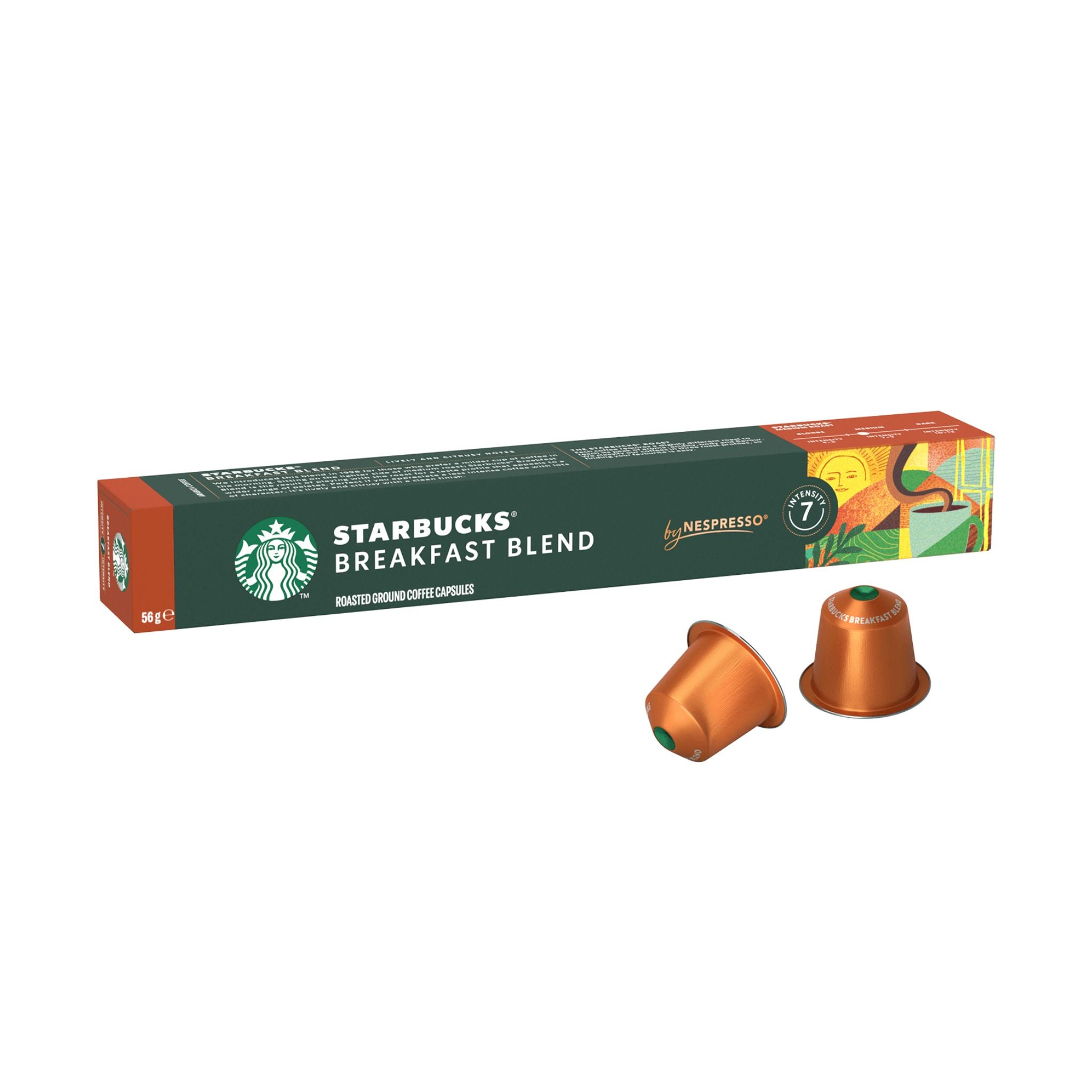 GardenState, Starbucks® Breakfast Blend by Nespresso® – 10 coffee capsules with a medium roast, lively citrusy notes, and intensity 7/13. Made with 100% Arabica beans. Compatible with Nespresso® Original Line machines.