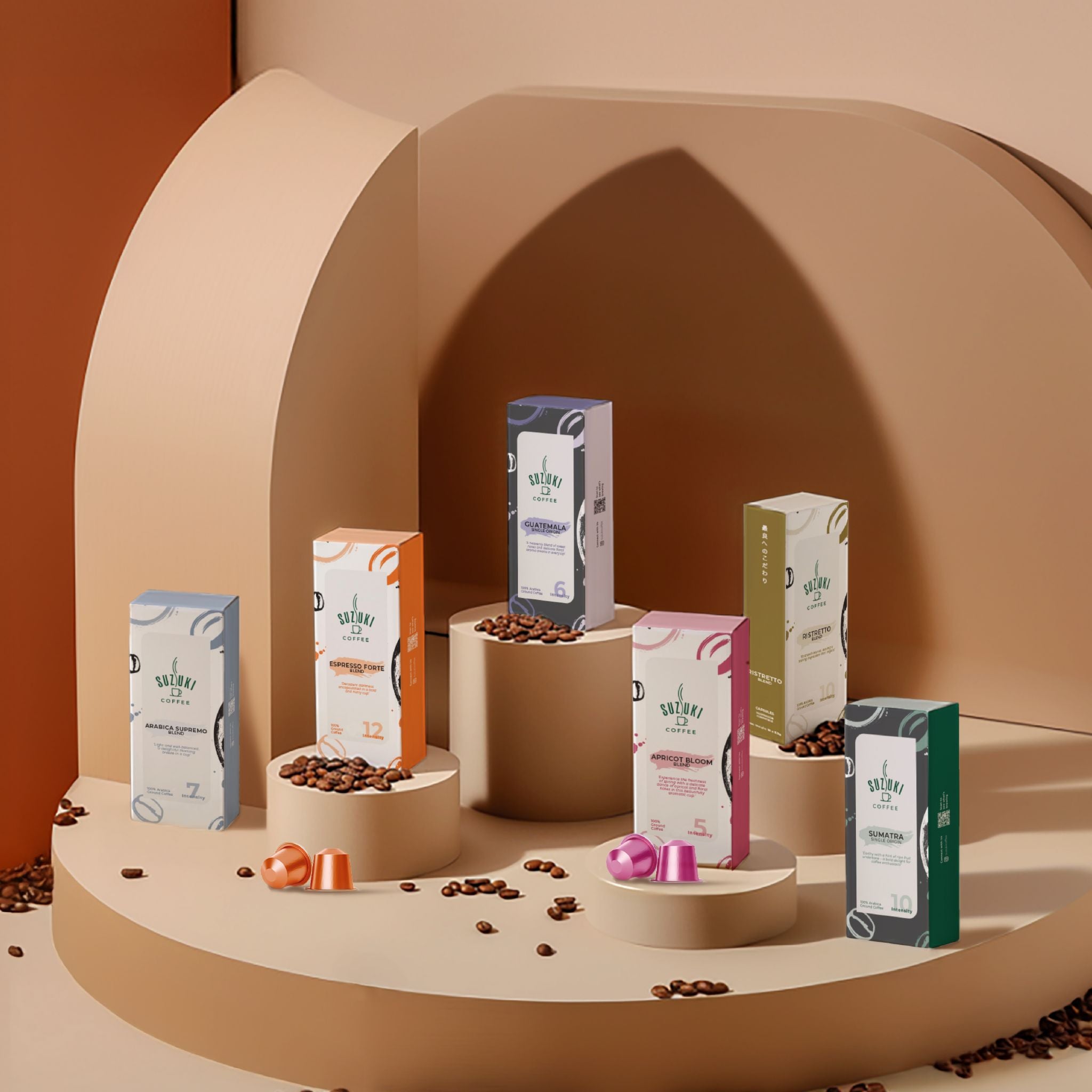 GardenState, Suzuki Coffee Collection, nespresso compatible coffee capsules, 100% arabica beans. Japanese prime coffee.