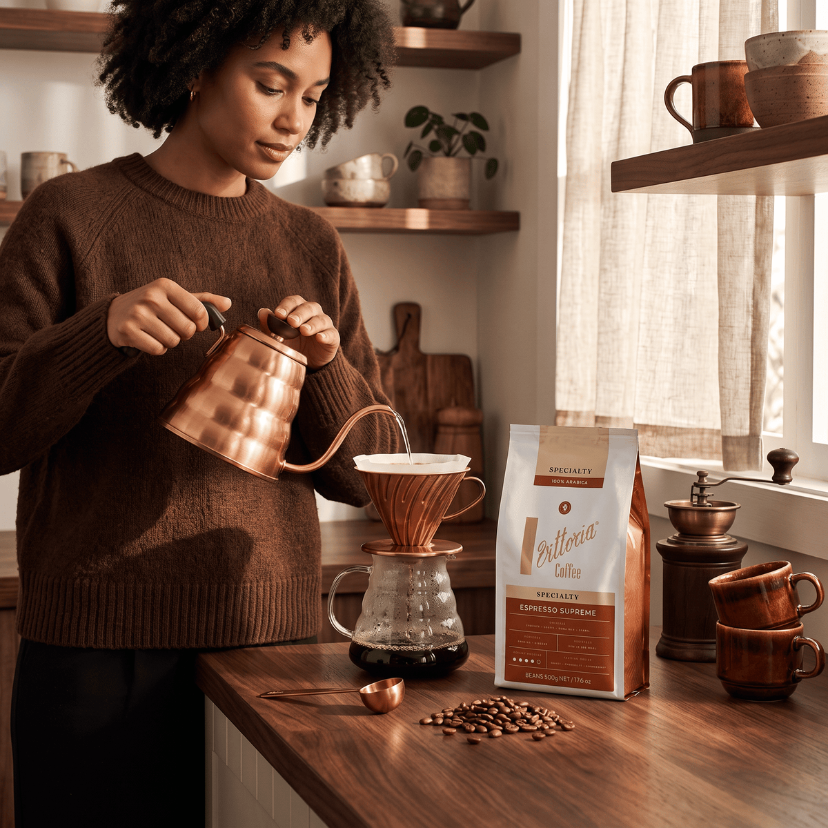 Vittoria Espresso Supreme specialty coffee beans freshly ground for espresso, Medium Roast 10/15 intensity, ideal for cafés, offices and professional coffee service