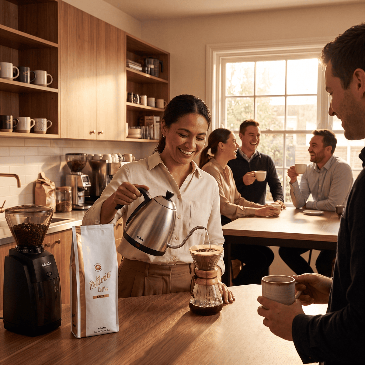 Vittoria Coffee Latte prepared with freshly ground whole beans, smooth medium-bodied coffee with caramel-like sweetness, ideal for latte, cappuccino and flat white