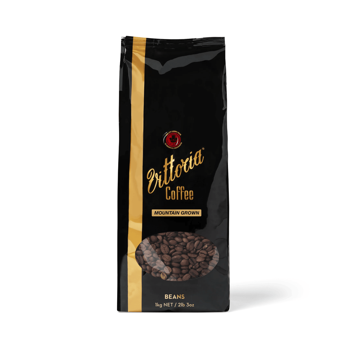 Vittoria Coffee Mountain Whole Coffee Beans 1kg, Dark Roast, Intensity 14/15, bold Italian coffee beans for espresso, cafés, offices and home baristas