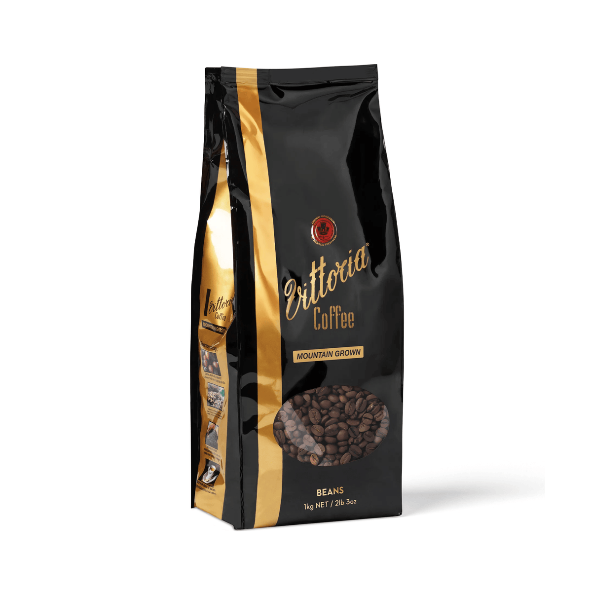 Vittoria Coffee Mountain Whole Coffee Beans 1kg, Dark Roast, Intensity 14/15, bold Italian coffee beans for espresso, cafés, offices and home baristas
