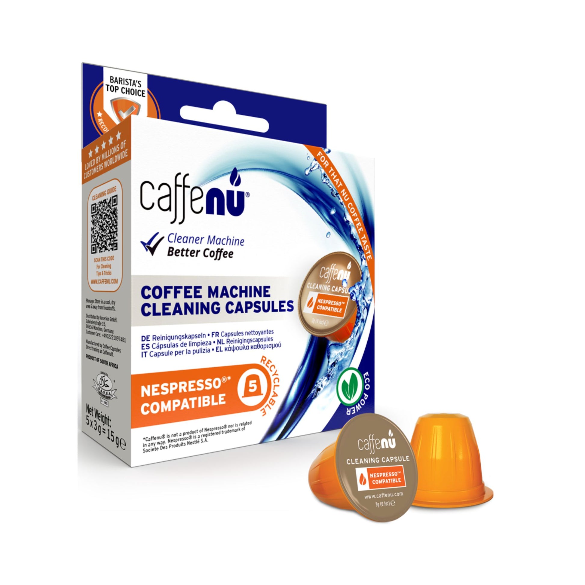 gardenstate Caffenu Cleaning Capsules for Nespresso Original; foaming action cleans brew chamber, spout and washer plate, lifts coffee oils for better flow and taste; odourless, 5-pack; not a descaler.