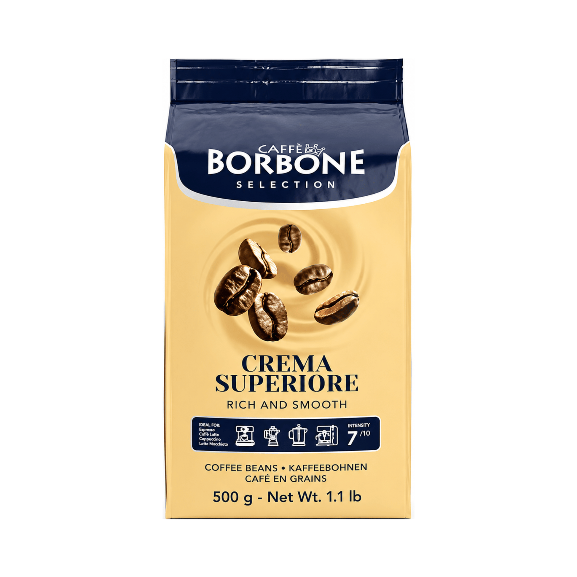 Caffe Borbone Crema Superiore Whole Coffee Beans 500g Medium Roast 7/10 Intensity, smooth and balanced Italian coffee for cafés, restaurants, hotels, offices, hospitality businesses and home coffee lovers