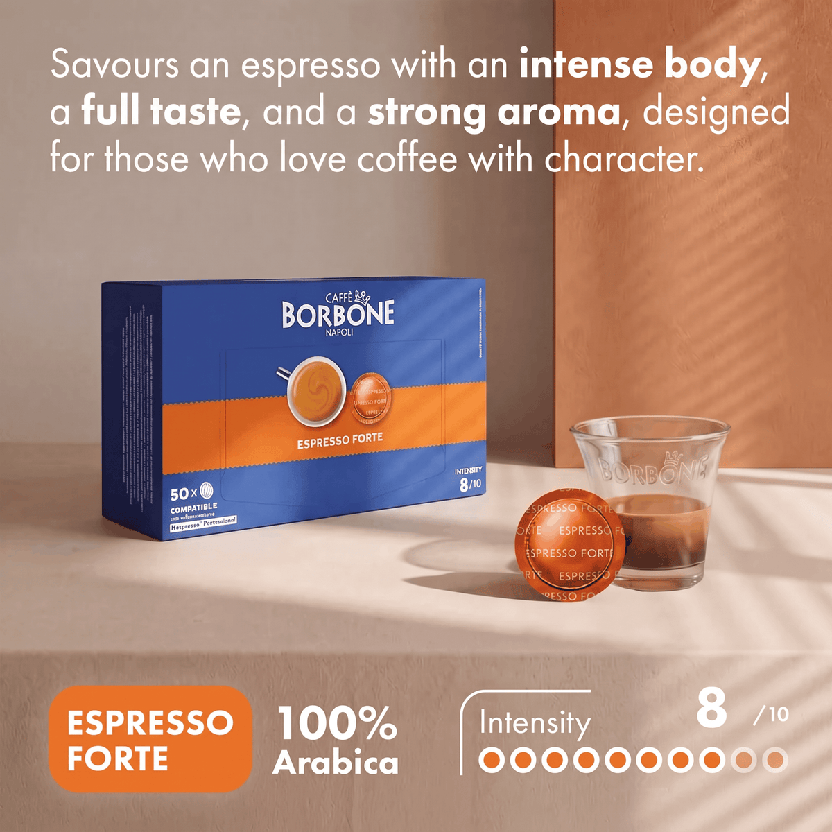Caffe Borbone Espresso Forte Medium Roast Italian Coffee Capsules Taste Profile and Intensity 8 out of 10 for Home and Office Coffee Garden State Coffee Singapore