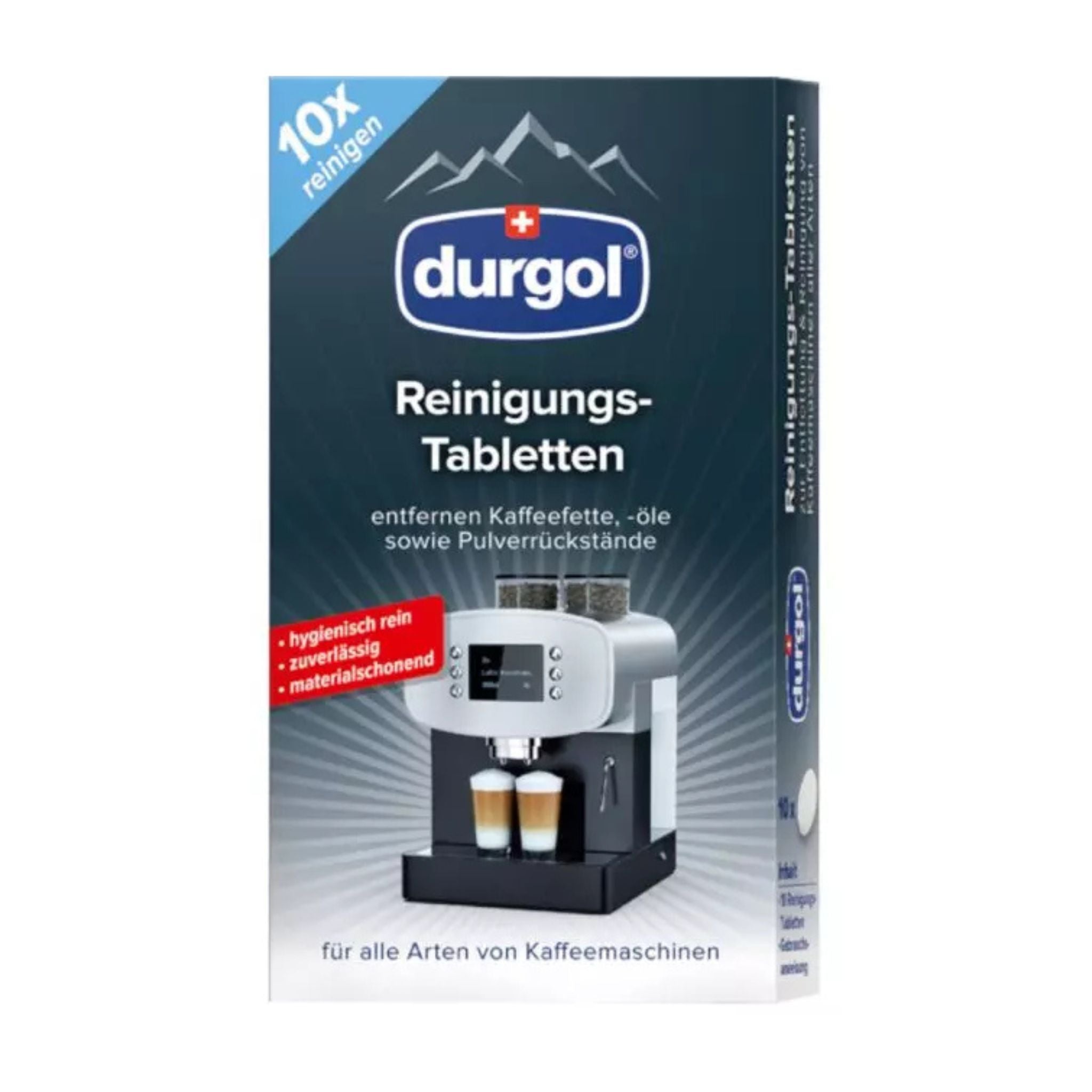 GardenState, Durgol Swiss Cleaning Tablets x10 – biodegradable tablets for all coffee machine types. Removes coffee residue, extends machine life, and ensures hygienic brewing. Easy and efficient care.