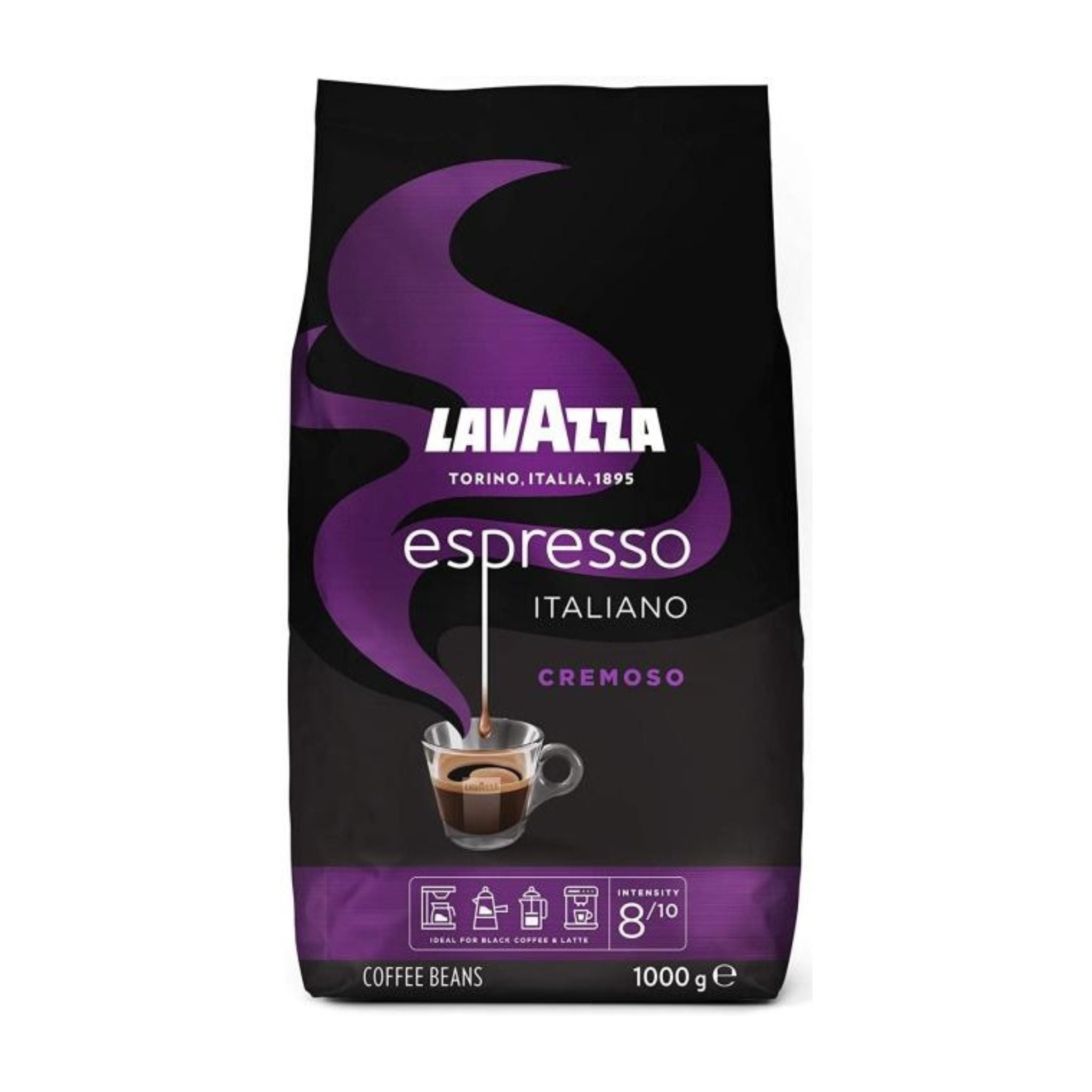 GardenState, Lavazza Espresso Italiano Cremoso Whole Coffee Beans (1kg) – Medium Roast, 8/10 Intensity. Premium Italian coffee with a creamy, well-balanced taste. Ideal for espresso, black coffee, and caffe crema. 30% Arabica, 70% Robusta blend for rich flavor.