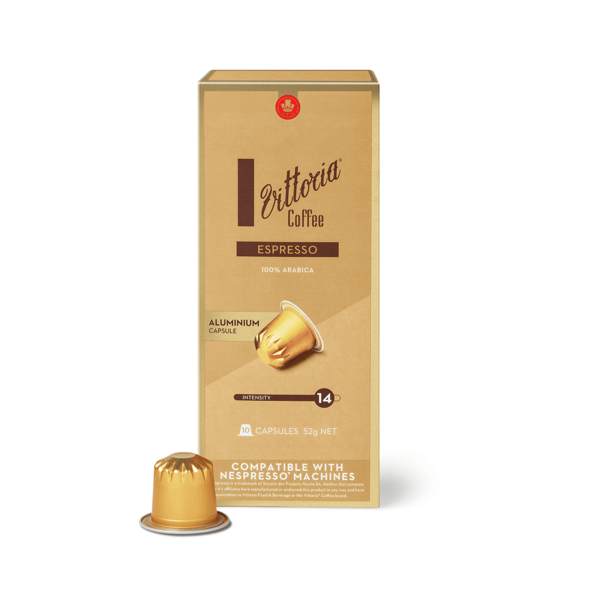 Vittoria Coffee Espresso Nespresso Compatible Capsules 10 pack, Dark Roast 14/15 Intensity, 100% Arabica Italian style coffee for espresso and Americano