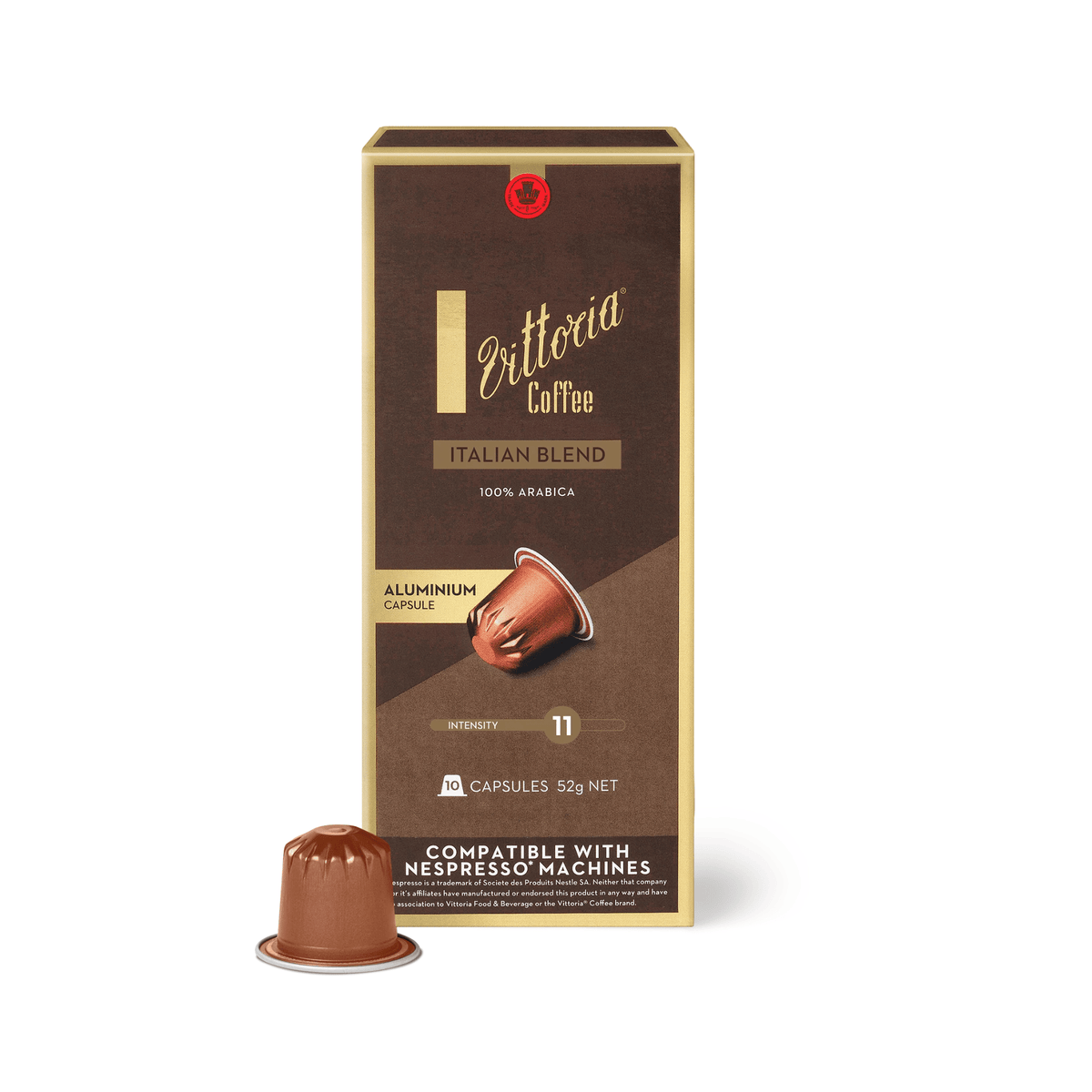 Vittoria Coffee Italian Blend Nespresso Compatible Capsules 10 pack, Medium Roast 11/15 Intensity, 100% Arabica Italian style coffee for everyday espresso