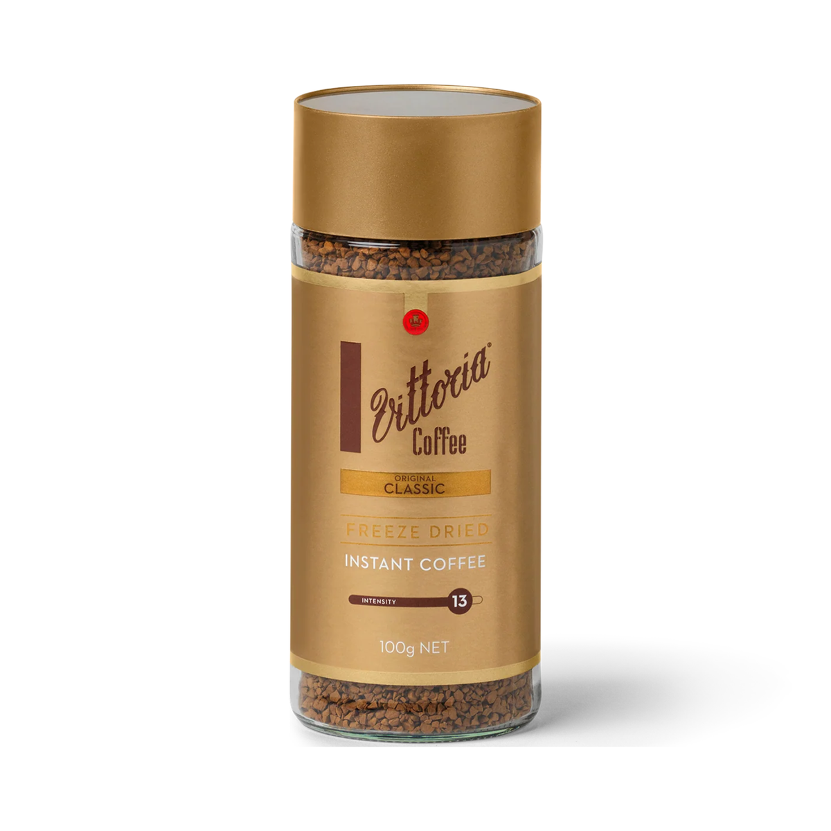 Vittoria Coffee Original Classic Freeze-Dried Instant Coffee 100g, Medium Roast, 13/15 Intensity, premium instant coffee for home, office and workplace coffee stations