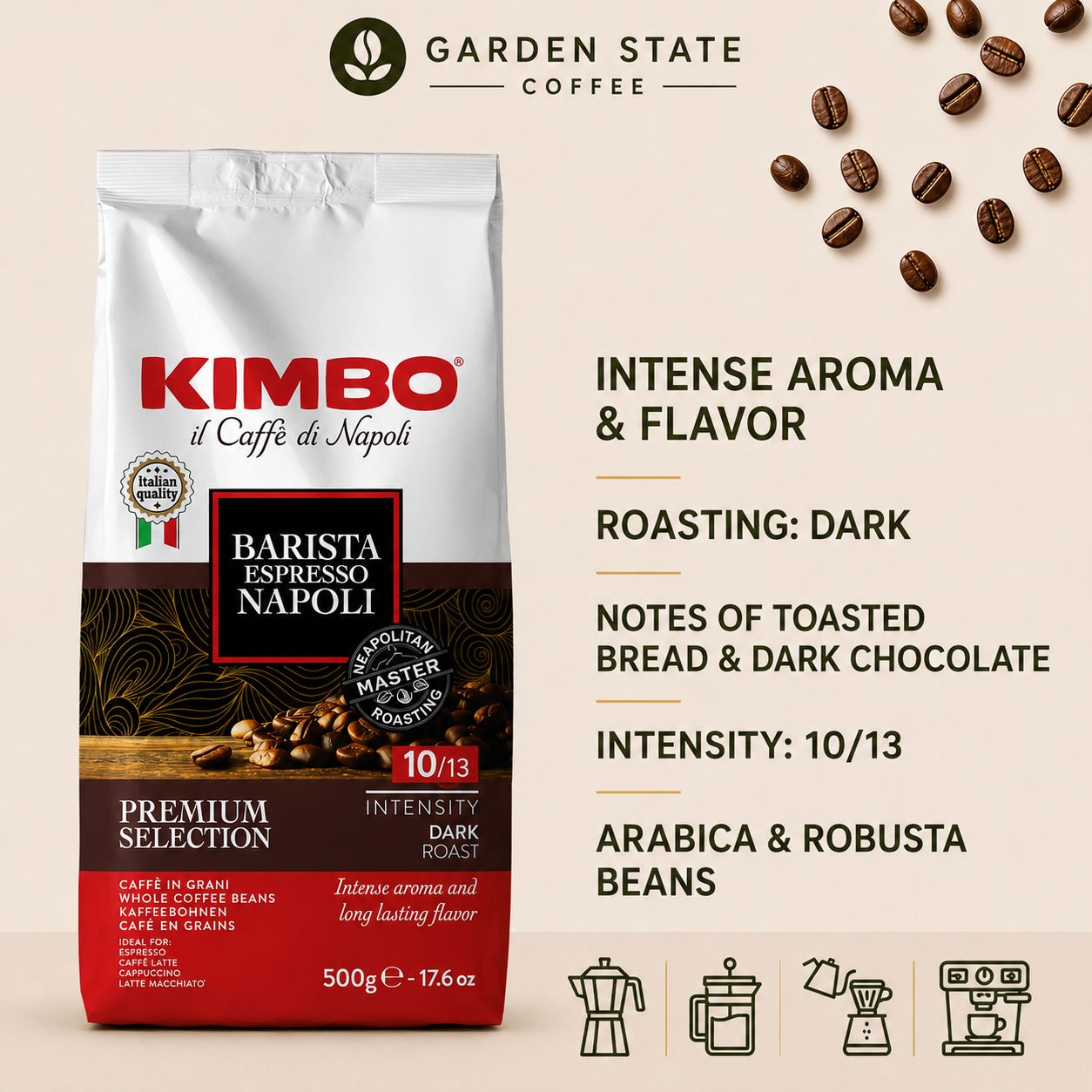 Kimbo Barista Espresso Napoli Whole Coffee Beans (500 g)