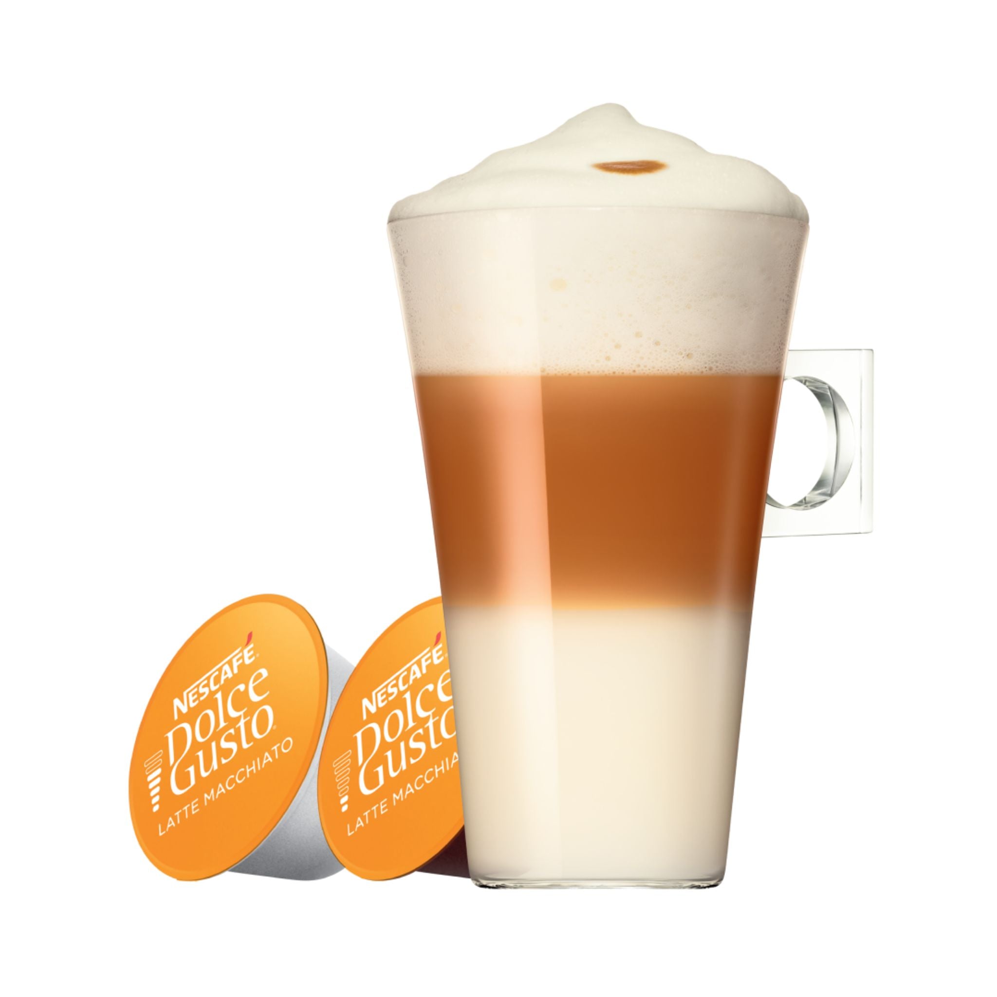 gardenstate NESCAFÉ Dolce Gusto Latte Macchiato XL pack (15 milk + 15 coffee capsules). Three-layer latte with creamy foam and smooth Arabica/Robusta espresso; makes 15 drinks; for Dolce Gusto machines.