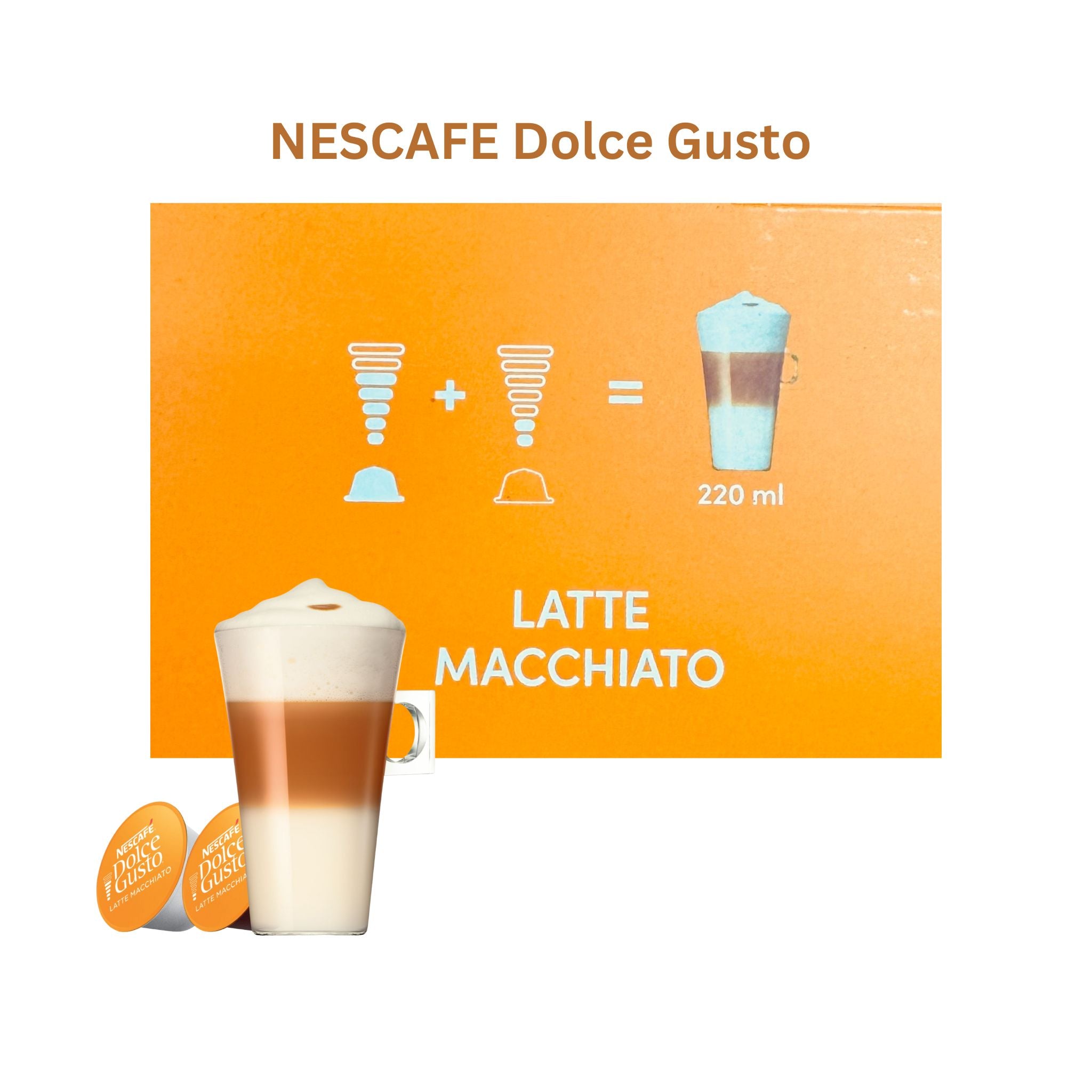 gardenstate NESCAFÉ Dolce Gusto Latte Macchiato XL pack (15 milk + 15 coffee capsules). Three-layer latte with creamy foam and smooth Arabica/Robusta espresso; makes 15 drinks; for Dolce Gusto machines.