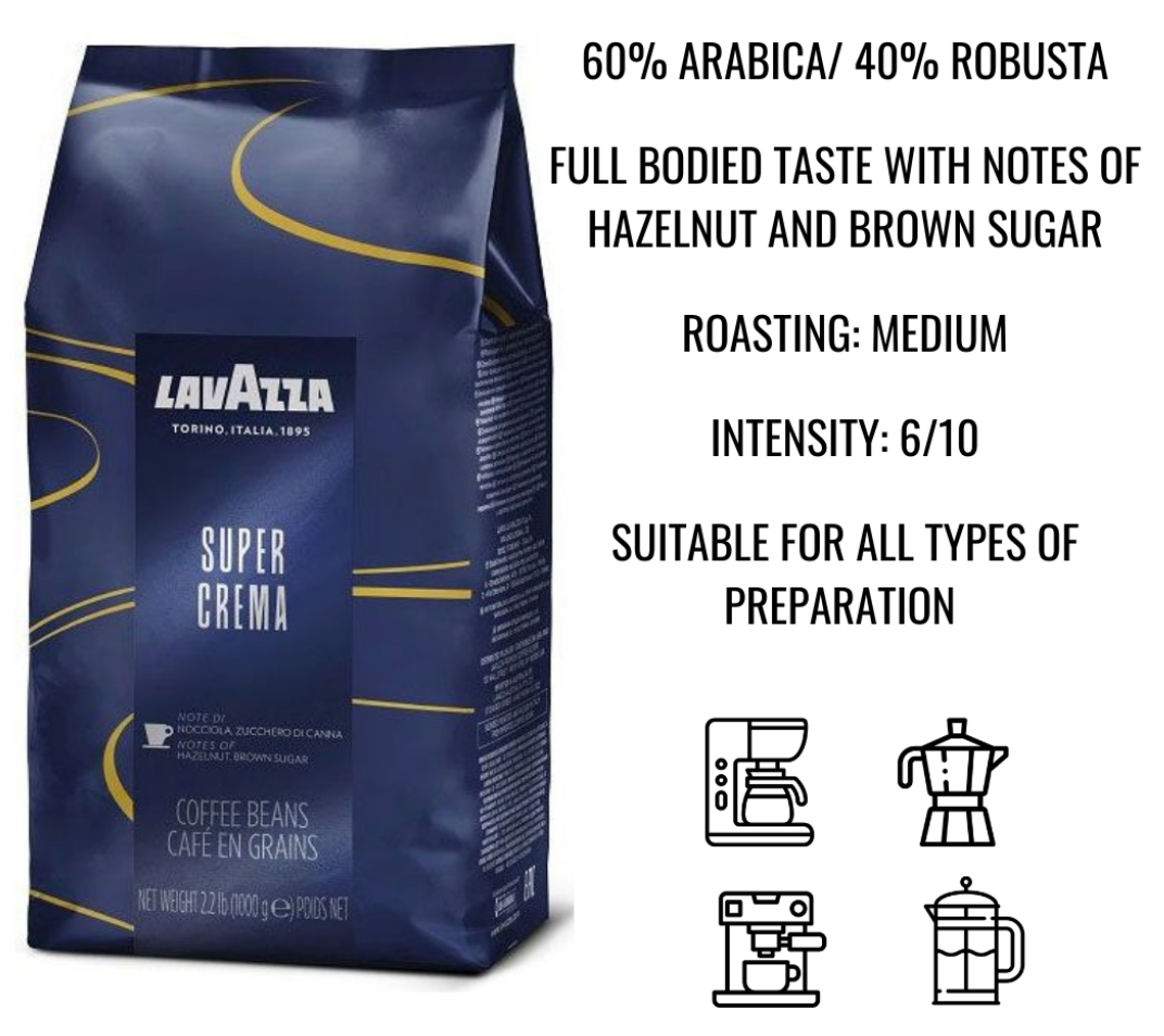 GardenState, Lavazza Bella Crema – Caffè Crema Whole Coffee Beans (1kg) | Medium Roast, 5/10 Intensity – Premium Italian coffee with a smooth, creamy texture, ideal for Schümli-style coffee and long coffee extractions. This 70% Arabica, 30% Robusta blend delivers hazelnut and roasted cereal notes with a velvety crema. Expertly blended and roasted in Italy, perfect for cafés, offices, and professional use. Compatible with espresso machines, fully automatic coffee makers, and filter coffee machines.