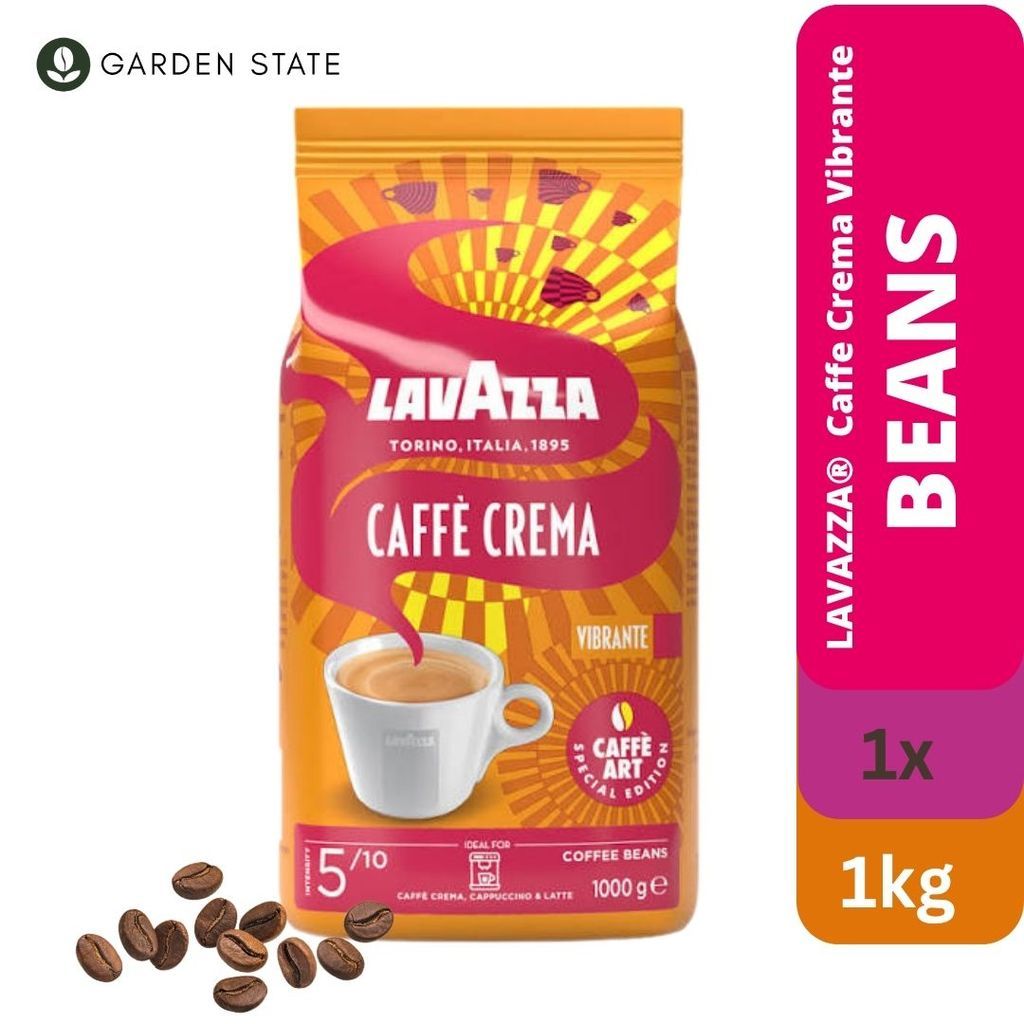 Lavazza Caffe Crema Vibrante whole coffee beans 1kg bag, intensity 5/10, ideal for Caffe Crema, cappuccino and latte.
